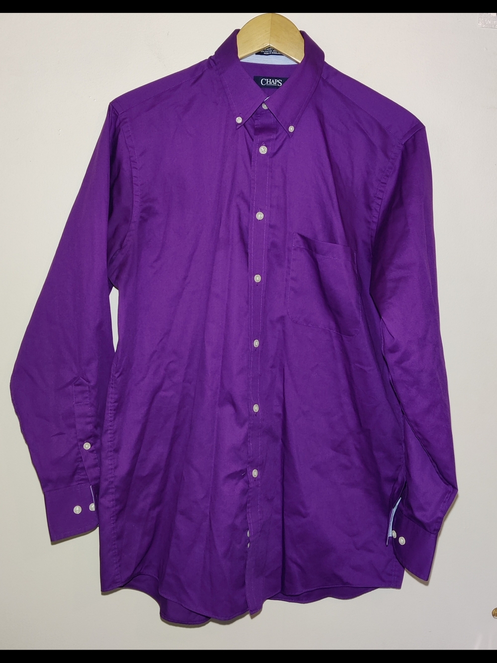 Chaps Mens Purple Twill Button Down Dress Shirt Long Sleeve 15-15.5 32/33 M